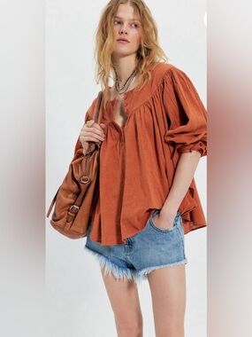 NWT FREE PEOPLE MALIBU CRINKLE TOP AUTUMNAL